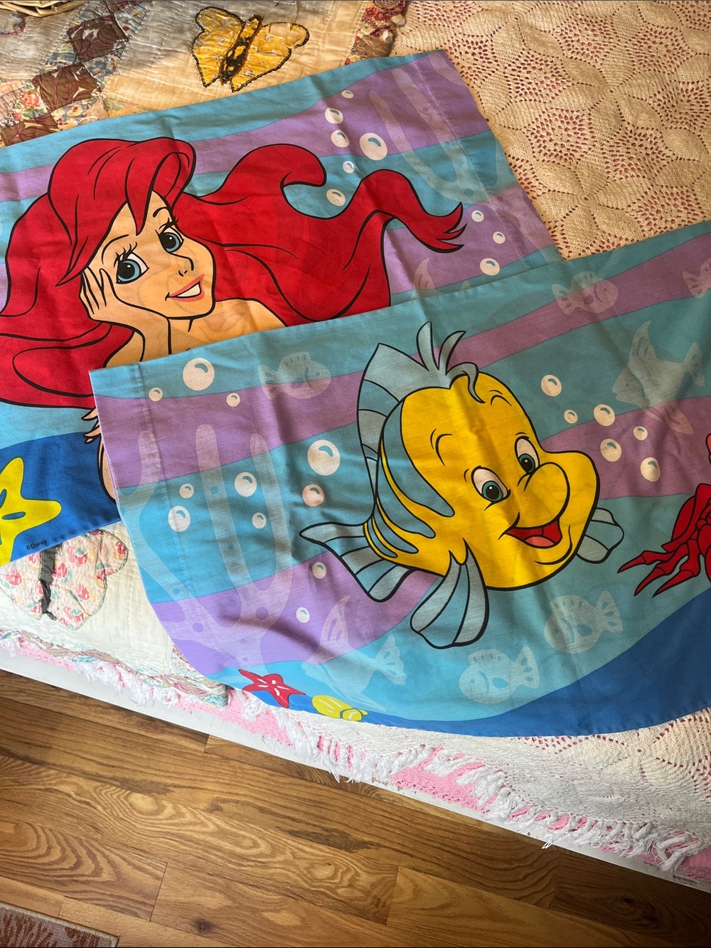 Disney Little Mermaid Pillowcases in Red, Yellow, Blue and Purple